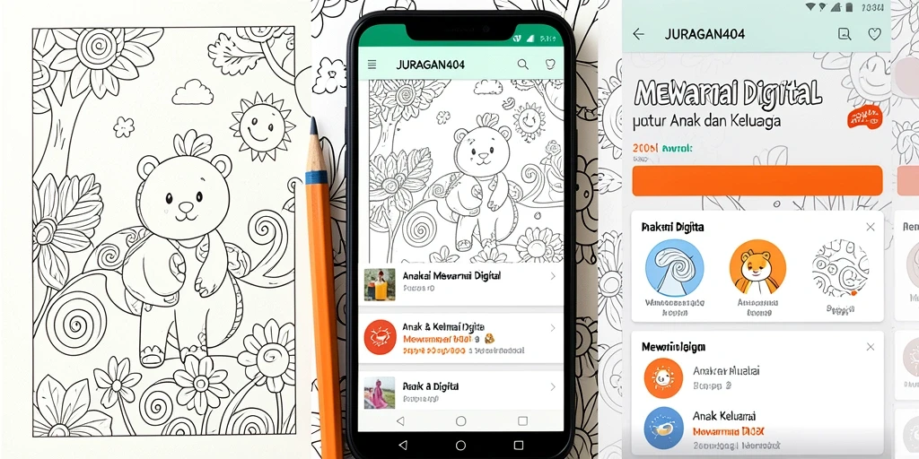 Tampilan antarmuka JURAGAN404 yang ramah anak saat mewarnai.